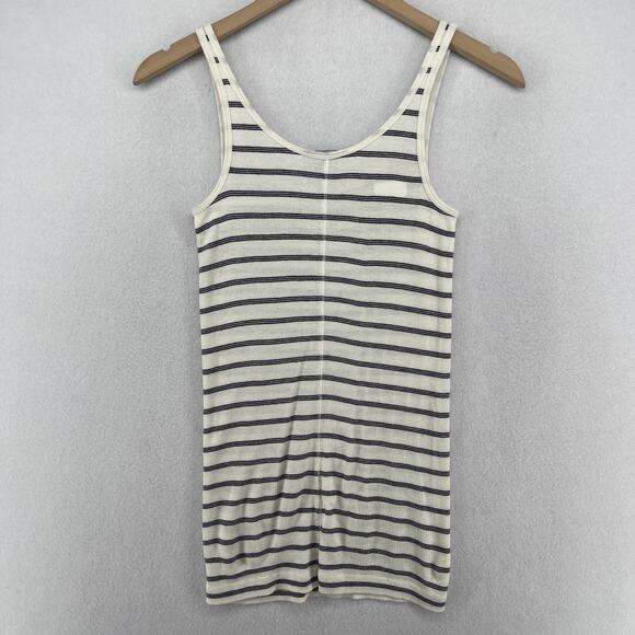 VINCE Tank Top Womens S Striped Ribbed Knit Cotton Blend Scoop Neck White - Picture 2 of 12